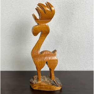 Hand Carved Wood Moose Figurine Brown Small 6.5"‎